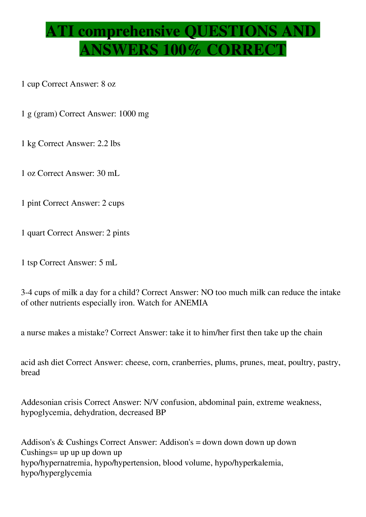 Preview image for ATI comprehensive QUESTIONS AND ANSWERS 100% CORRECT